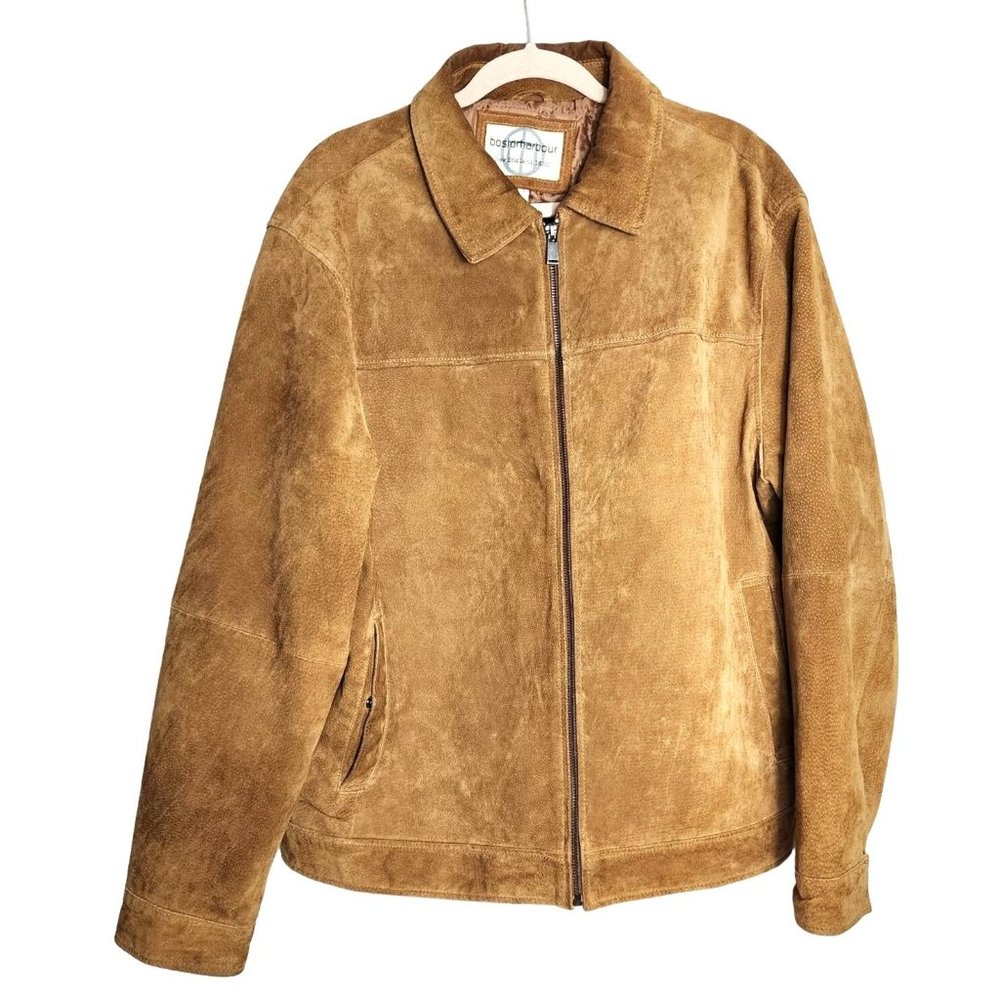 Vintage Boston Harbour Leather Suede New England Lar Full Zip Button Cuff Jacket